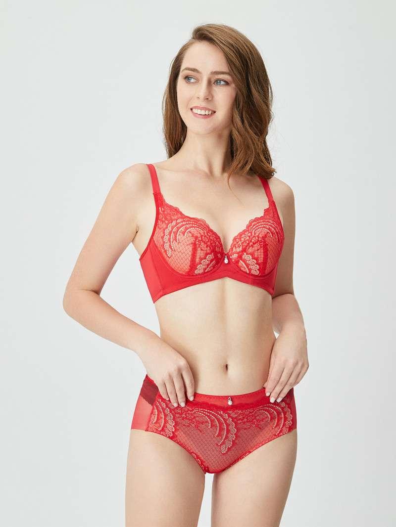 新腰果花3/4杯无耳仔薄款文胸套装CB9203B2+CB9203K